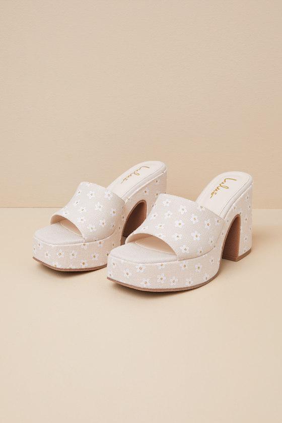 Drexel Beige Floral Platform Slide Sandals Product Image