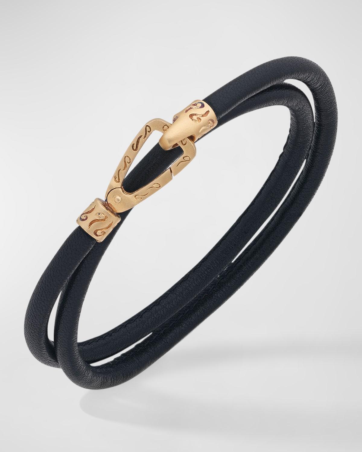 Mens Lash Double Wrap Smooth Leather Bracelet, Gold Product Image