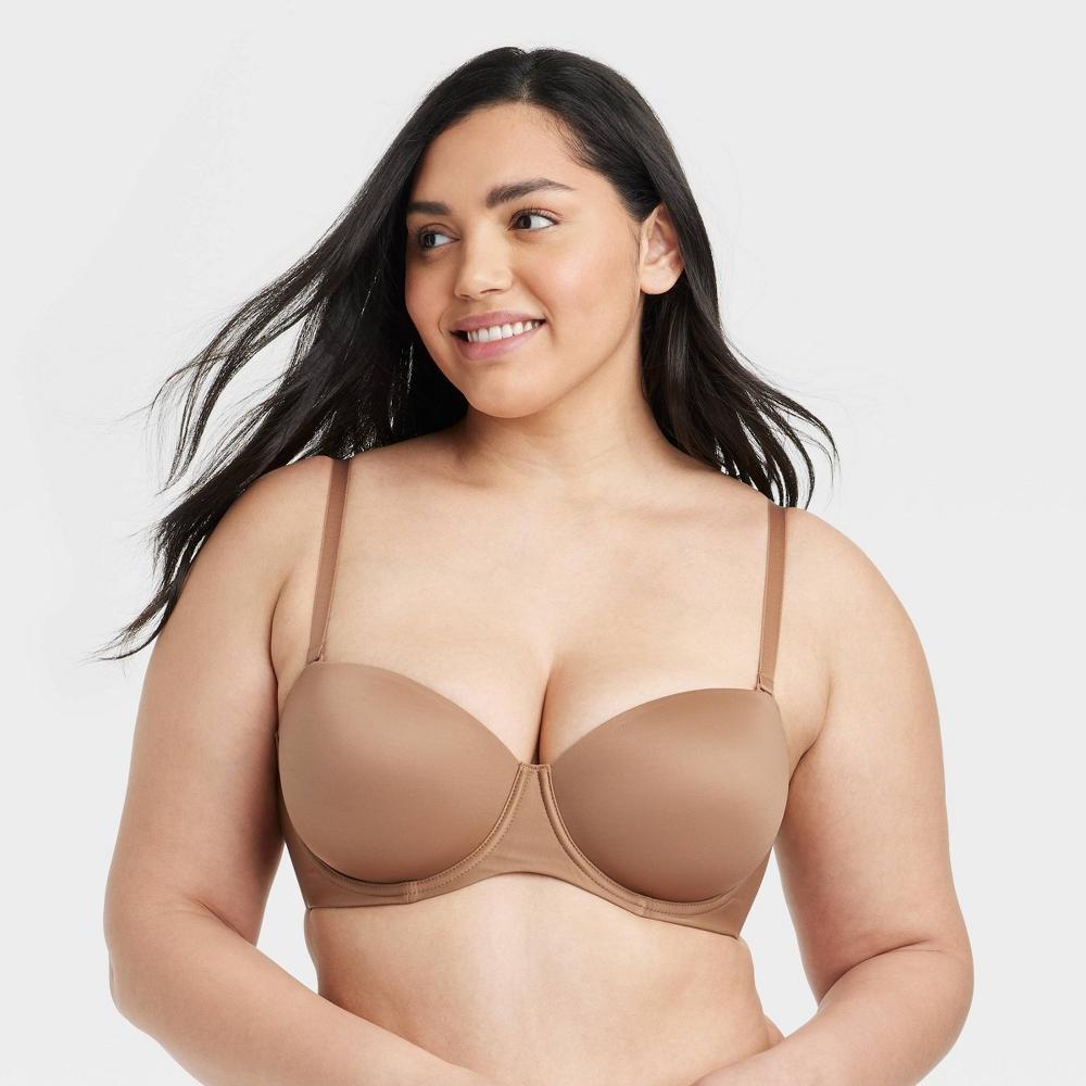Women's Lightly Lined Strapless Bra - Auden™ Brown 36D: High Support, Adjustable Back Hook, Mesh Liner, Hand Wash Product Image