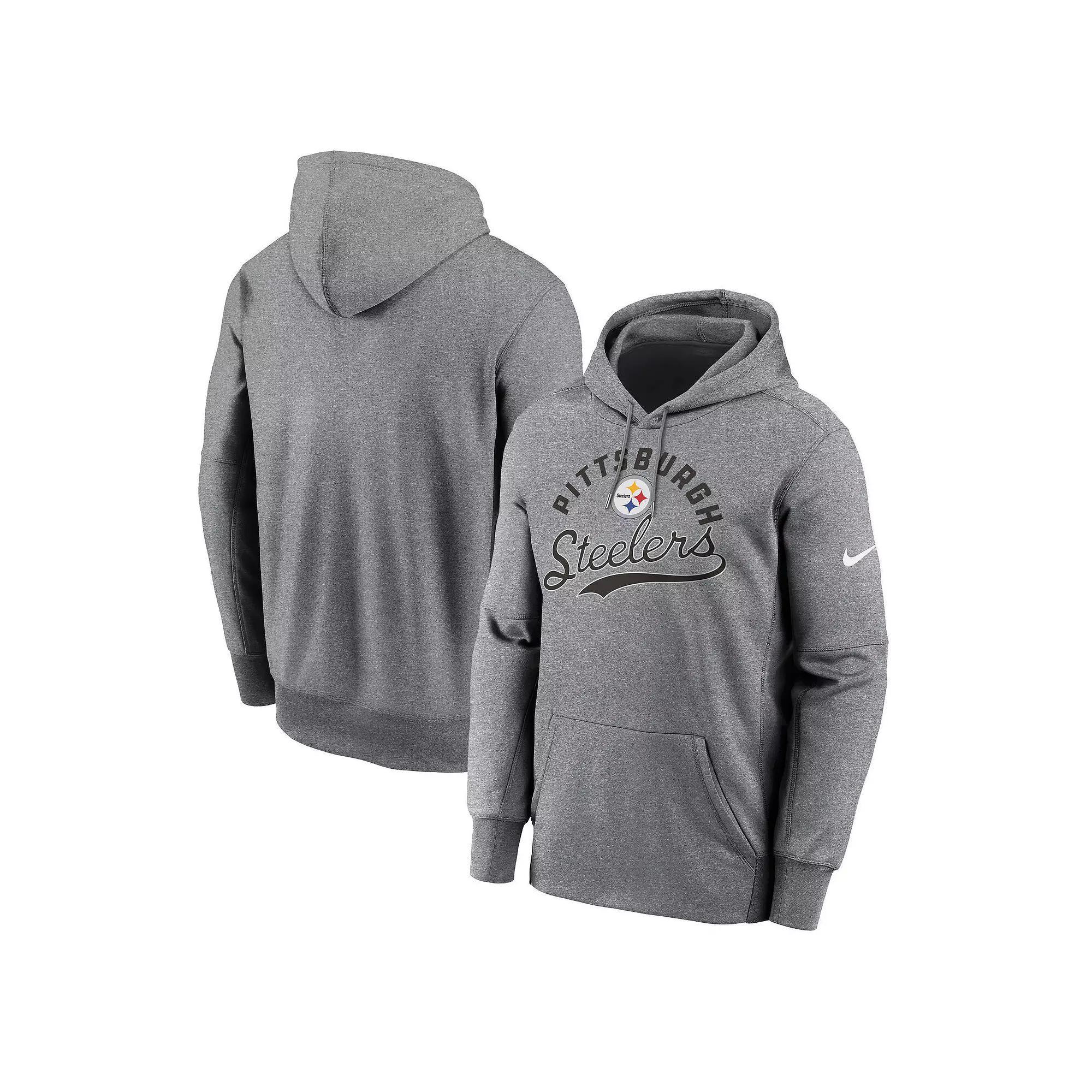 Men's Nike Heather Gray Pittsburgh Steelers Performance Fleece Pullover Hoodie, Size: Large, Grey Product Image