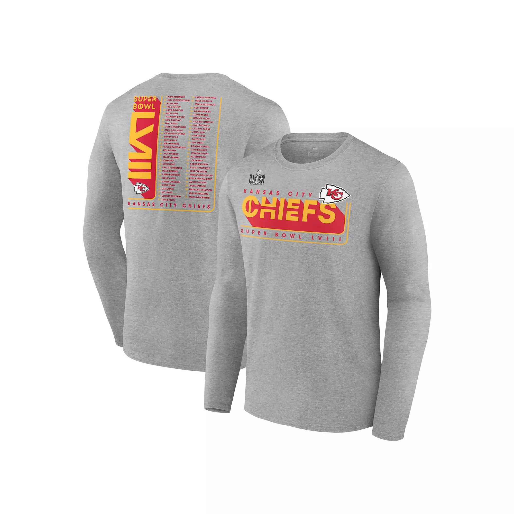 Men's Fanatics Branded Heather Charcoal Kansas City Chiefs Super Bowl LVIII Roster Long Sleeve T-Shirt, Size: Medium Product Image