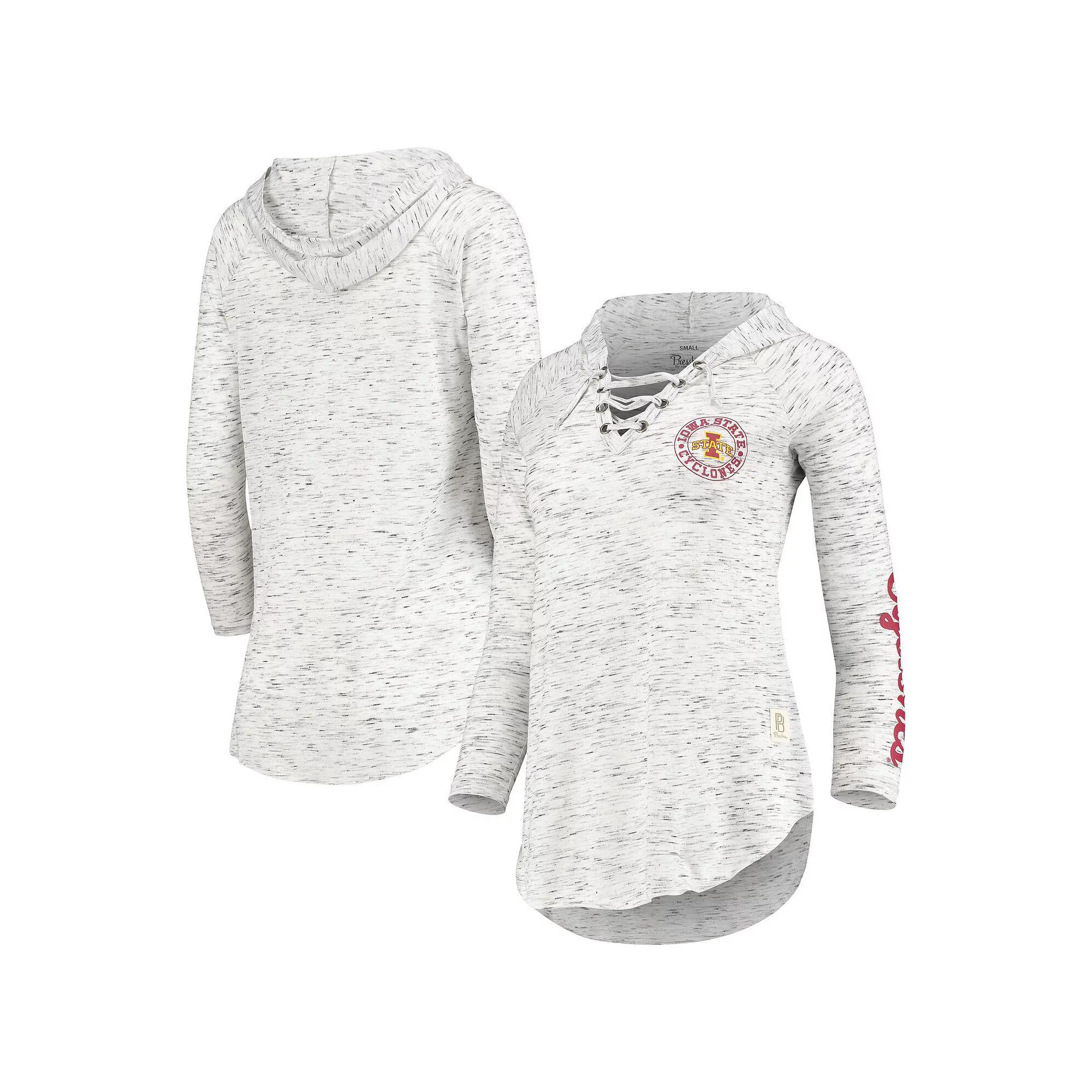 Womens Pressbox Gray Iowa State Cyclones Space Dye Lace-Up V-Neck Long Sleeve T-Shirt Product Image