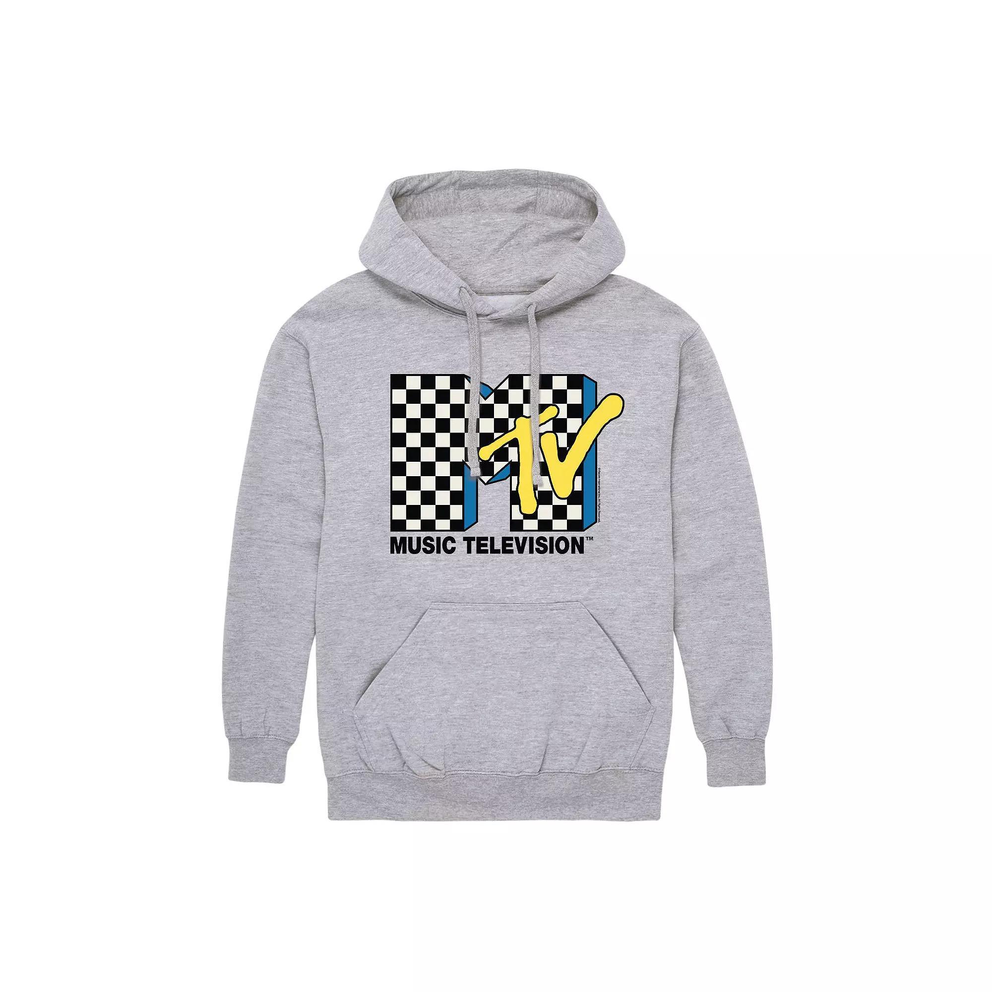Mens MTV Classic Logo Checkered Hoodie Athletic Grey Product Image