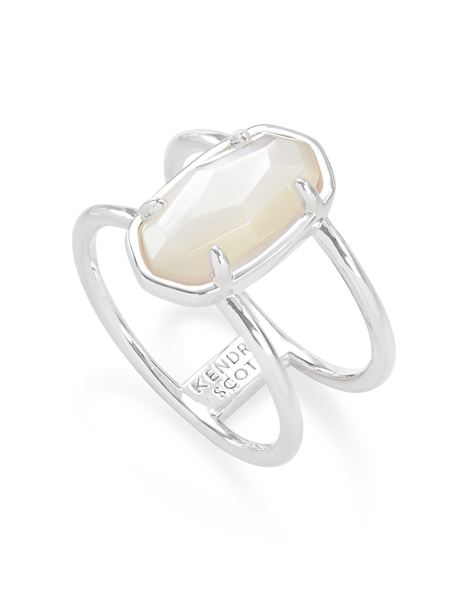 Kendra Scott Elyse Sterling Silver Double Band Ring in White Sterling Opal | Ethiopian Opal | Size 8 Product Image
