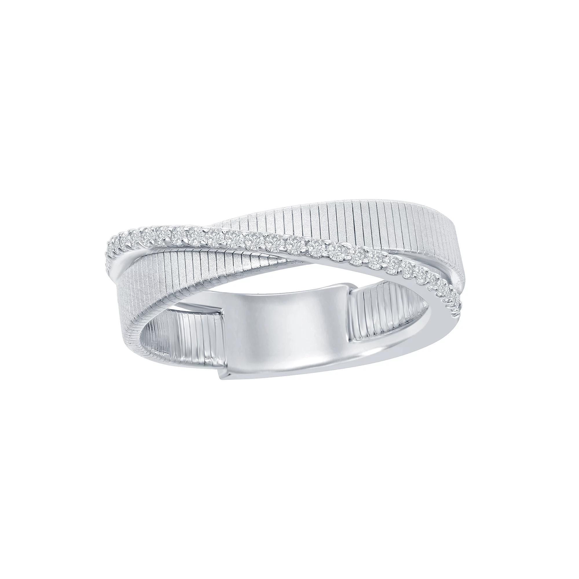 Sterling Silver Cubic Zirconia Textured Bypass Ring, Women's, Size: 7 Product Image