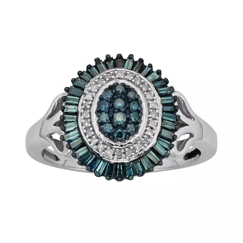 Jewelexcess Sterling Silver 1/2-ct. T.W. Blue and White Diamond Halo Ring, Women's, Size: 7 Product Image