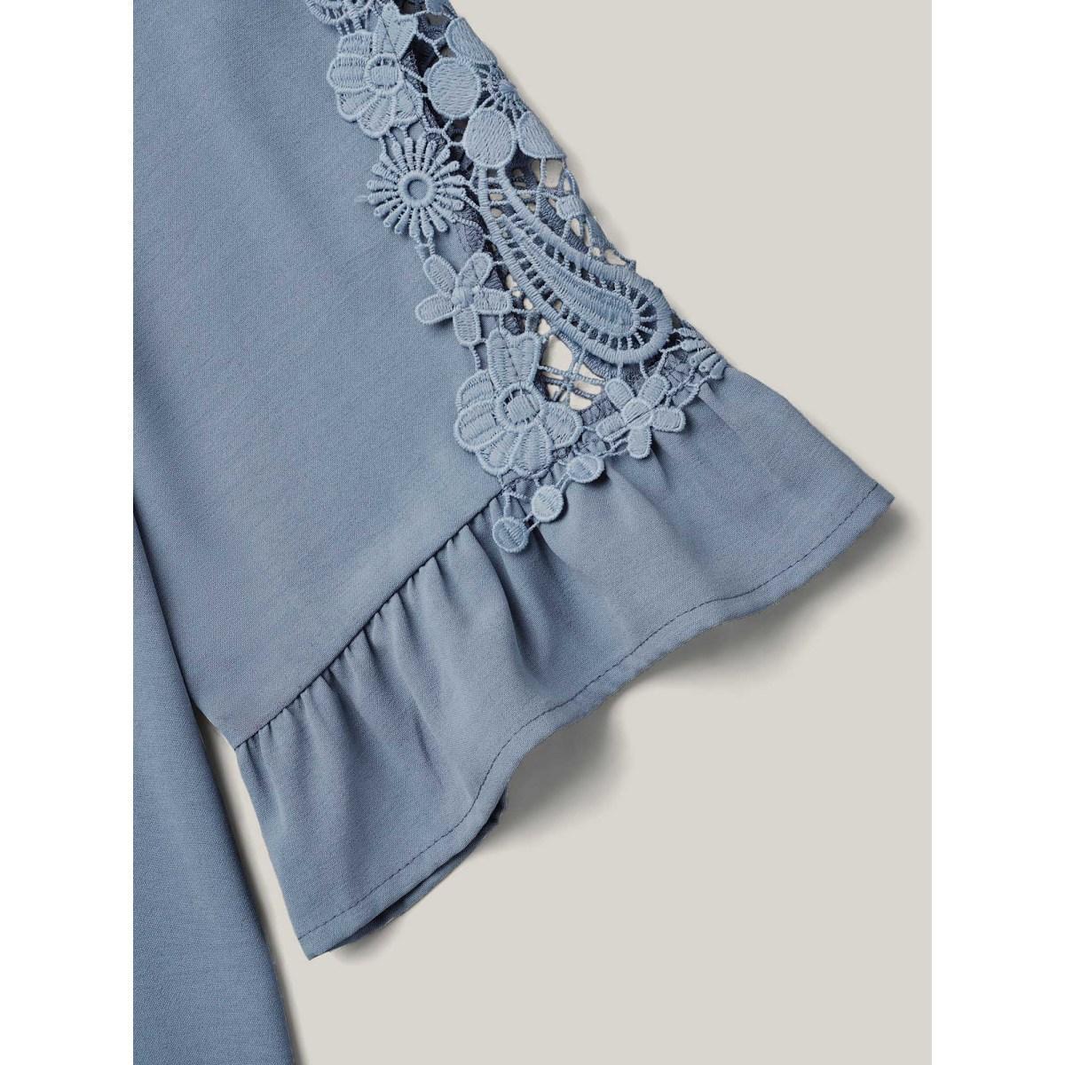 Plus Size Stone Lace Patchwork Ruffled V-Neck Blouse Women Elegant Elbow-length sleeve V-neck Everyday Blouses BloomChic 26/4X Product Image