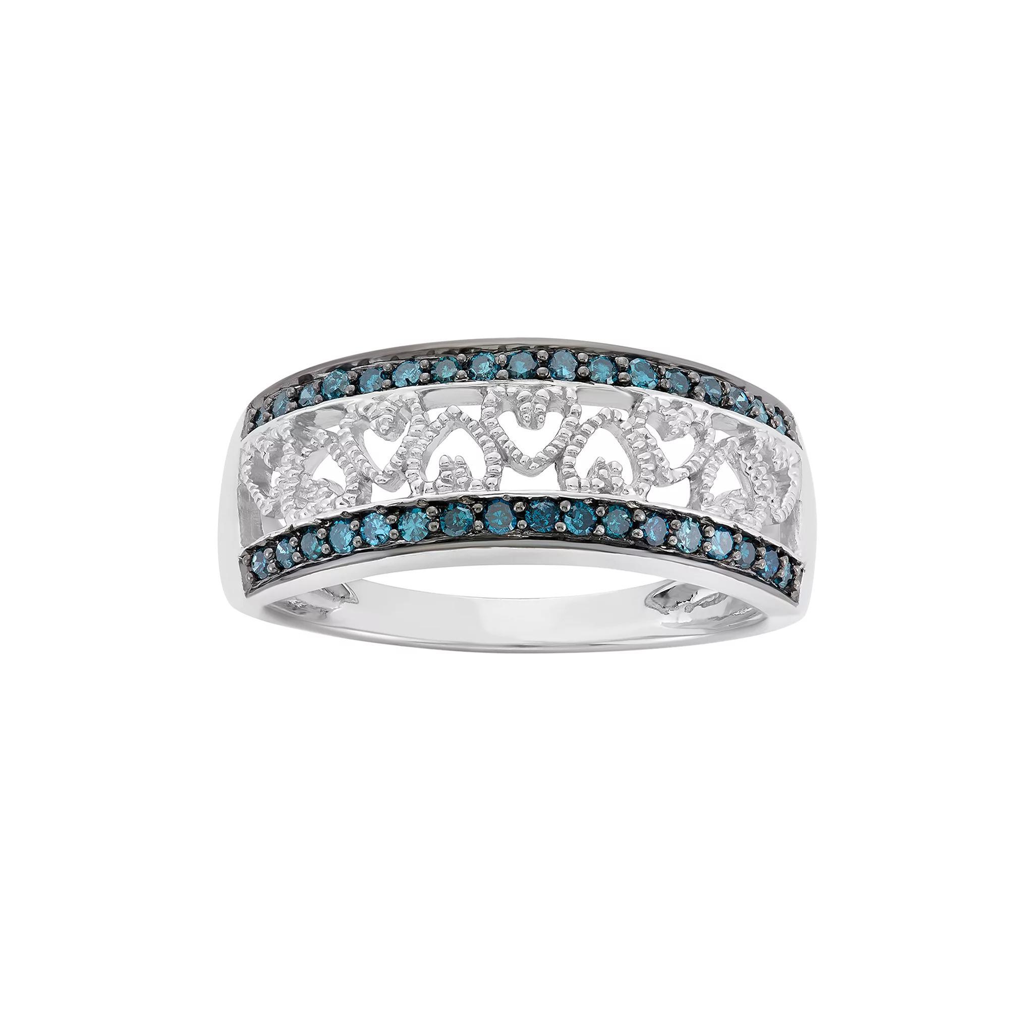 1/4 Carat T.W. Blue & White Diamond Sterling Silver Heart Ring, Women's, Size: 6 Product Image