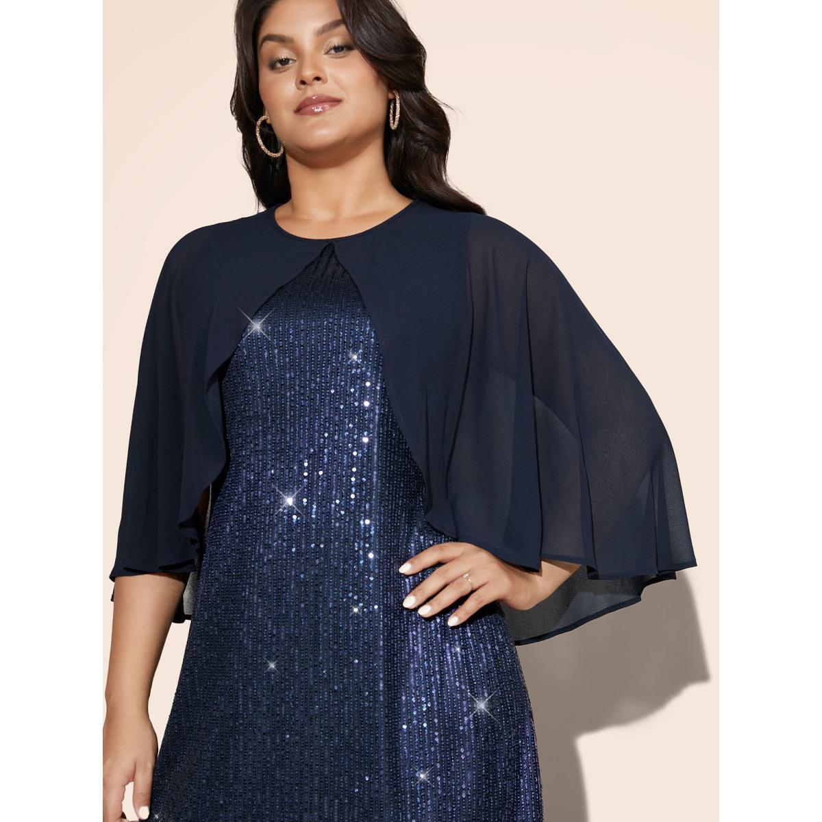 Plus Size Sequin With Mesh Cape Dress Indigo Women Cocktail Texture Party Curvy Bloomchic 10/M Product Image