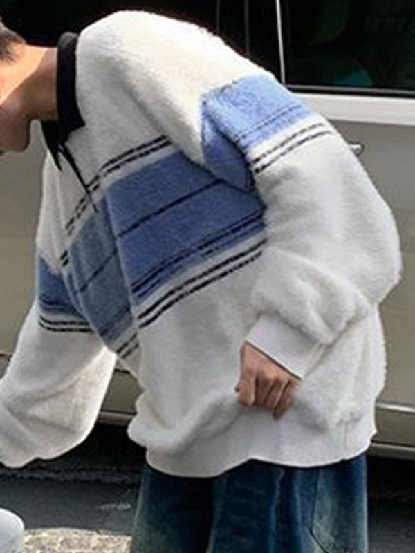 Men's Contrast Striped Lapel Neck Half Zip Sweater Product Image