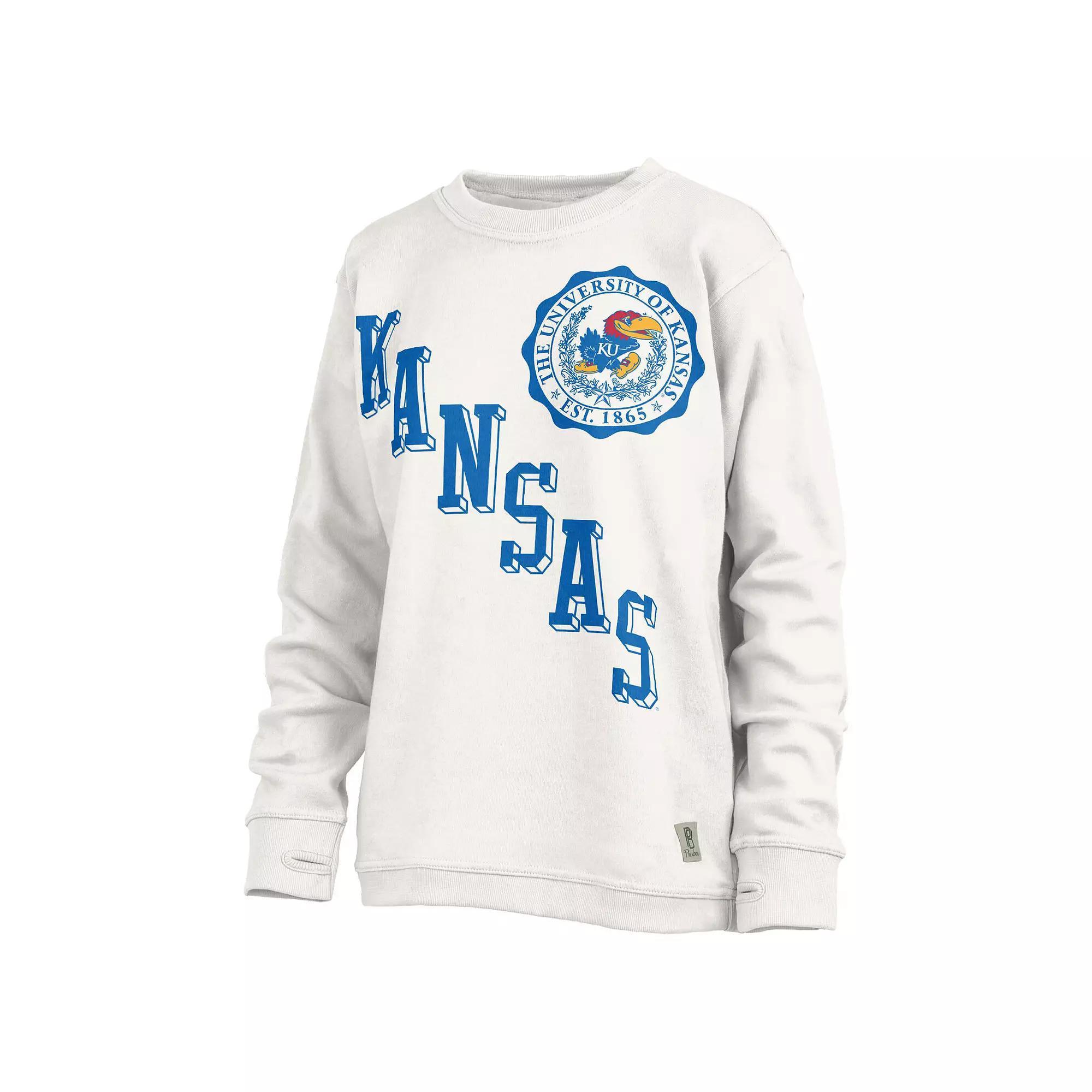 Women's Pressbox White Kansas Jayhawks Shoreline Sundown Pullover Sweatshirt, Size: Small Product Image