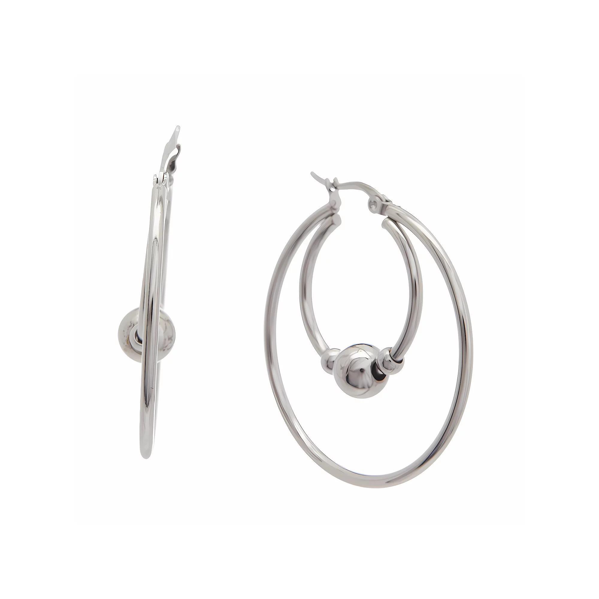 Juvell 18k White Gold Plated Double Hoop Earrings, Women's, Silver Tone Product Image
