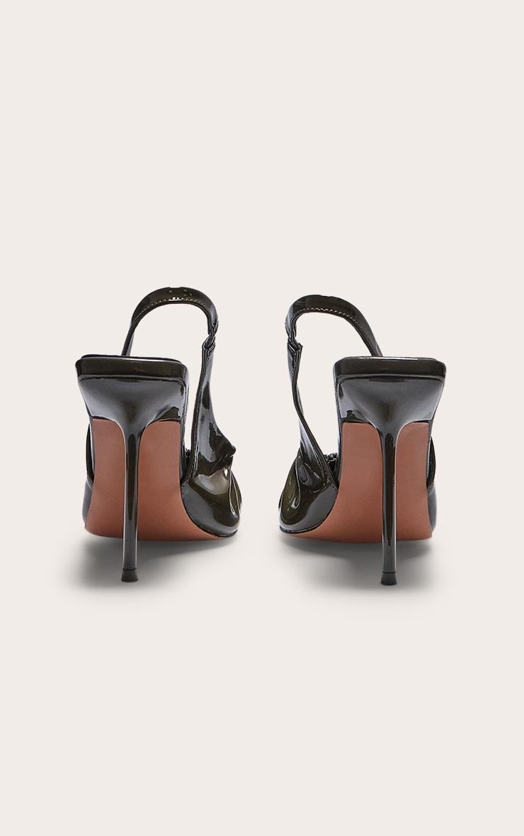 Olive Crinkle PU Point Toe Gathered High Stiletto Sling Back Court Heels Product Image