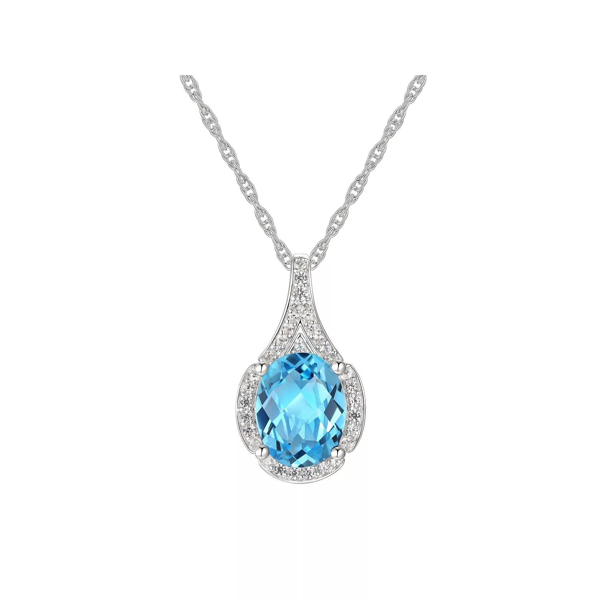Sterling Silver Blue Topaz Pendant, Women's, Size: 18" Product Image