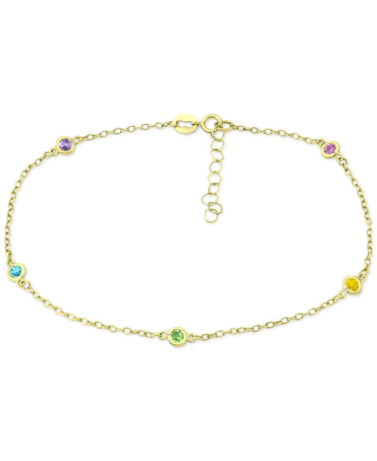 Aleure Precioso 18k Gold Over Sterling Silver Multi Color Cubic Zirconia Station Anklet, Women's, Size: 9", Clear Product Image