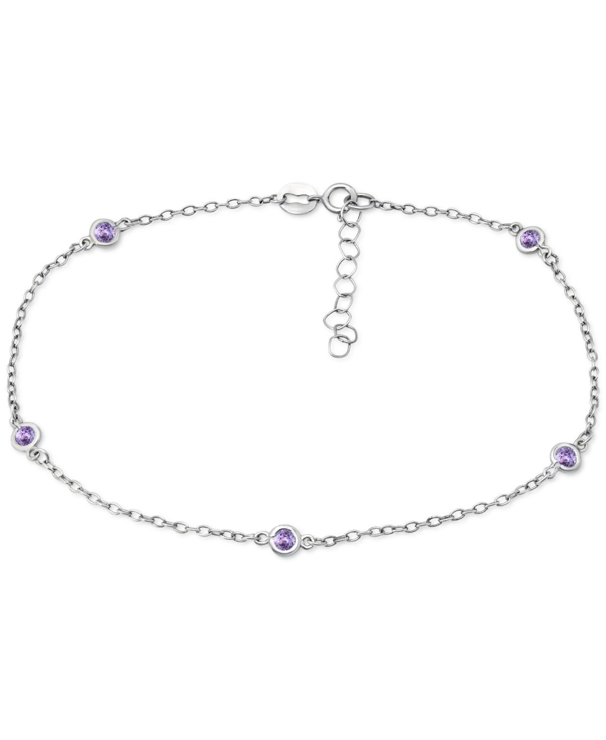 Aleure Precioso 18k Gold Over Sterling Silver Multi Color Cubic Zirconia Station Anklet, Women's, Size: 9", Clear Product Image