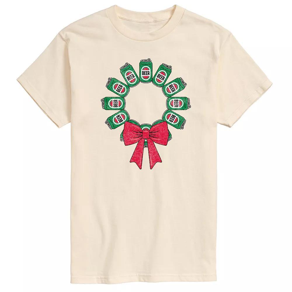 Mens Beer Christmas Wreath Graphic Tee Product Image