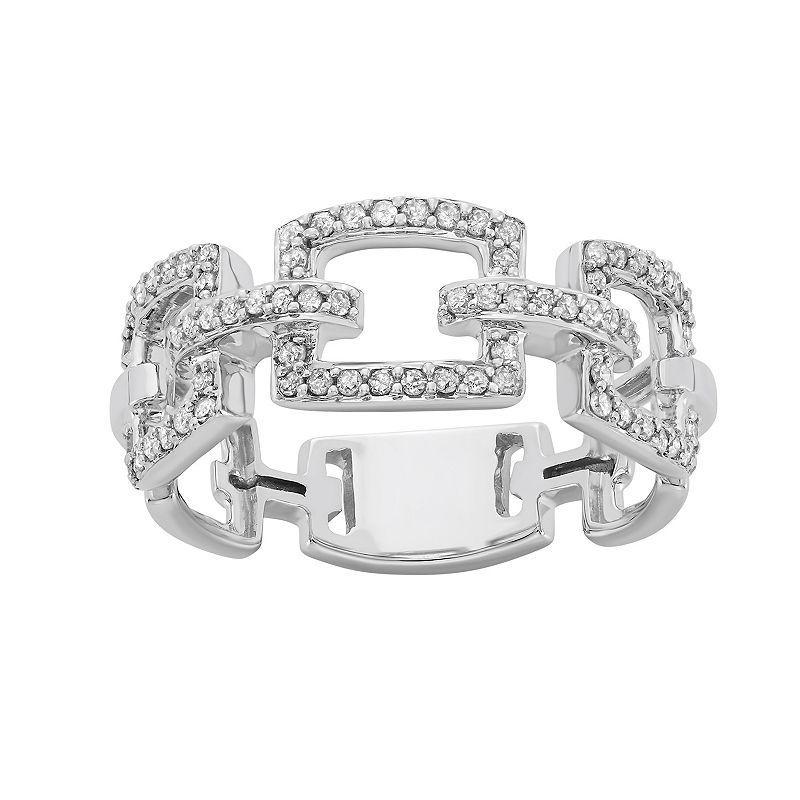 10k White Gold 1/3 Carat T.W. Diamond Large Link Ring, Women's, Size: 7 Product Image