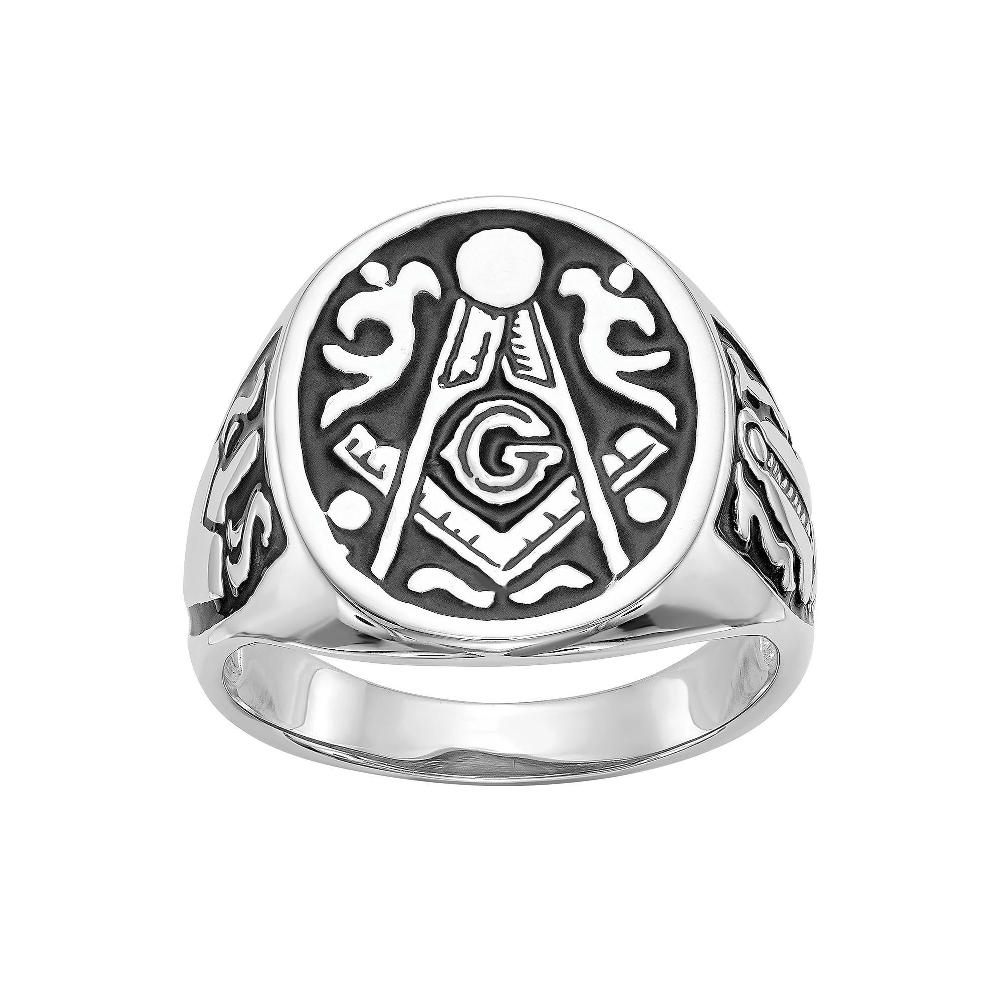 Masonic Collection Men's 14k White Gold Black Enamel Masonic Ring, Size: 11.50 Product Image
