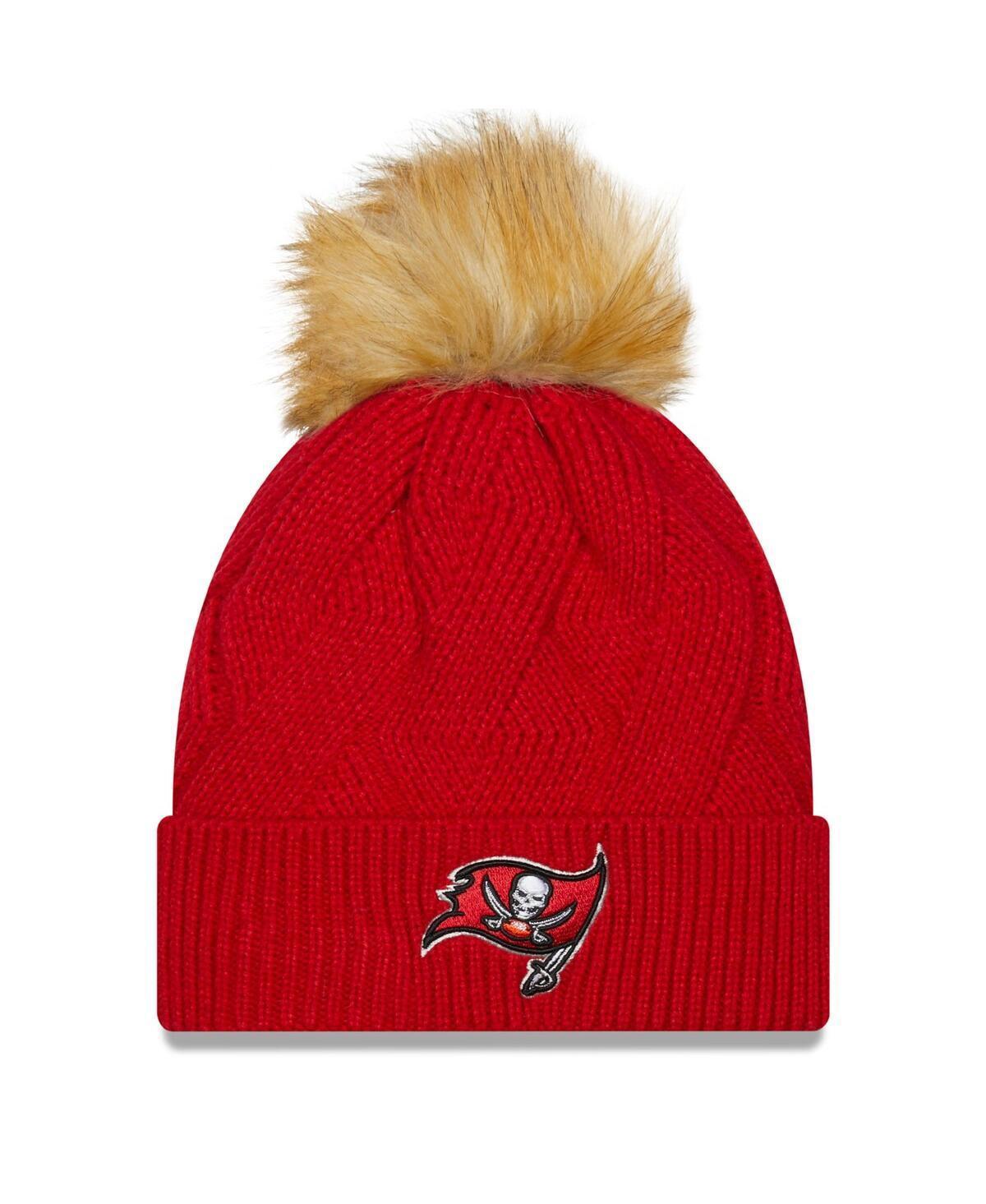Women's New Era Red Tampa Bay Buccaneers Snowy Cuffed Knit Hat with Pom Product Image