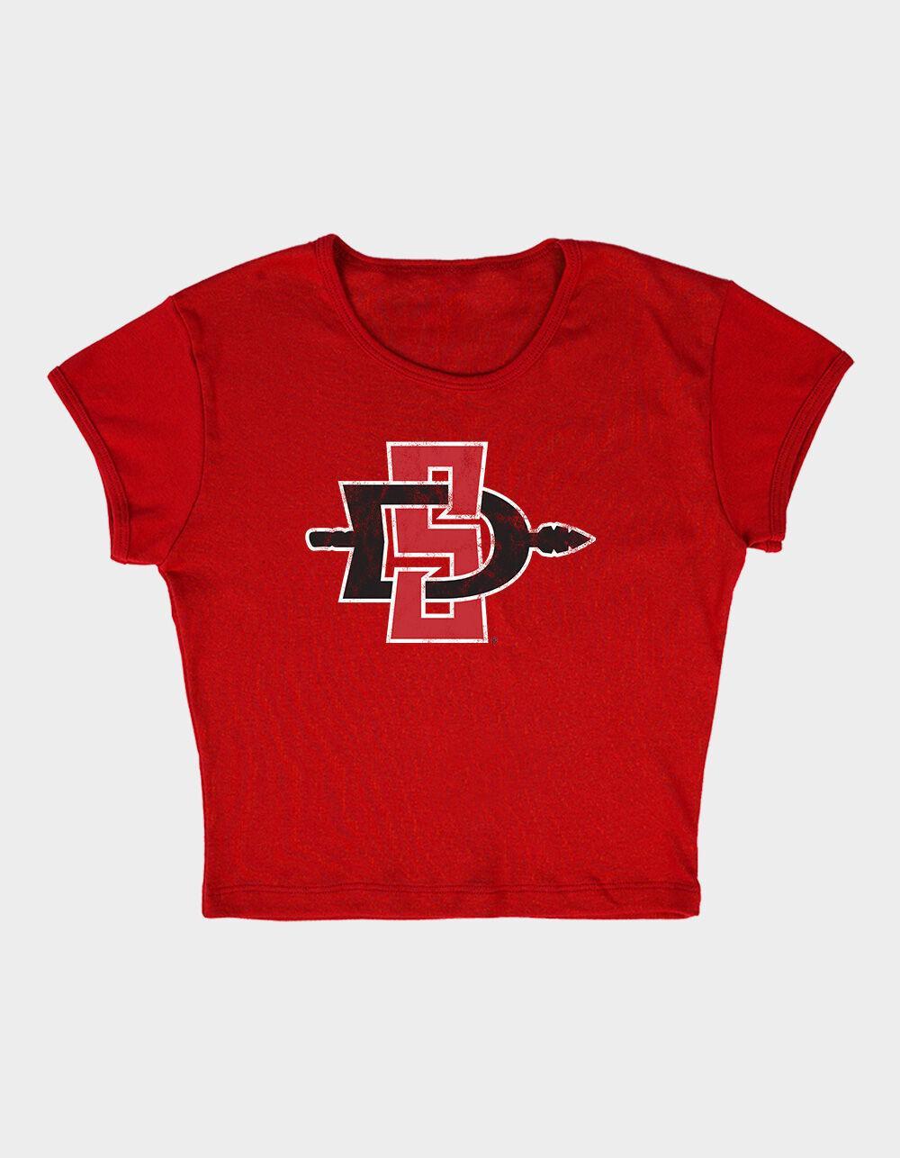 SAN DIEGO STATE UNIVERSITY Distressed Primary Logo Womens Baby Rib Tee - RED Product Image