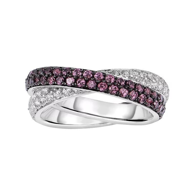 Oro Leoni Sterling Silver Rhodolite Garnet & White Topaz Crisscross Ring, Women's, Size: 6, Multi Product Image