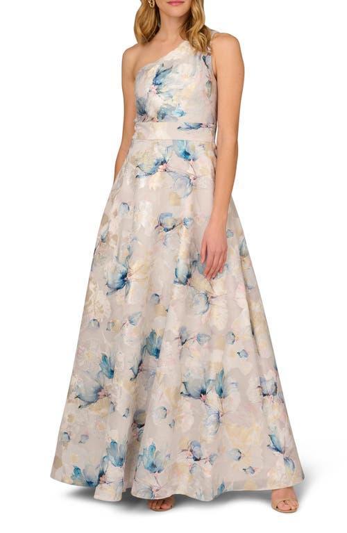 Womens Floral Jacquard One-Shoulder Gown Product Image
