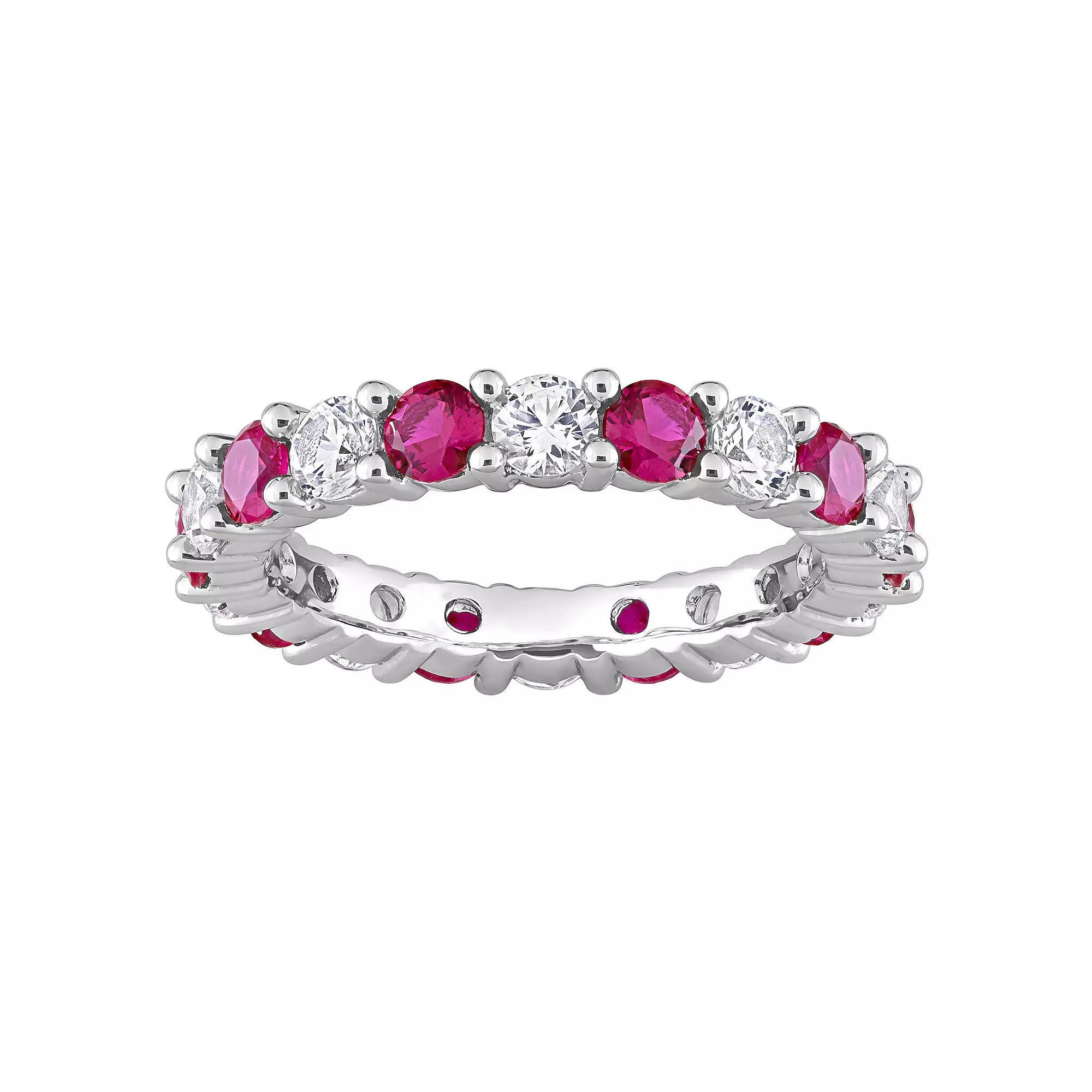 Stella Grace Sterling Silver Lab-Created Ruby & Lab-Created White Sapphire Eternity Ring, Womens Product Image