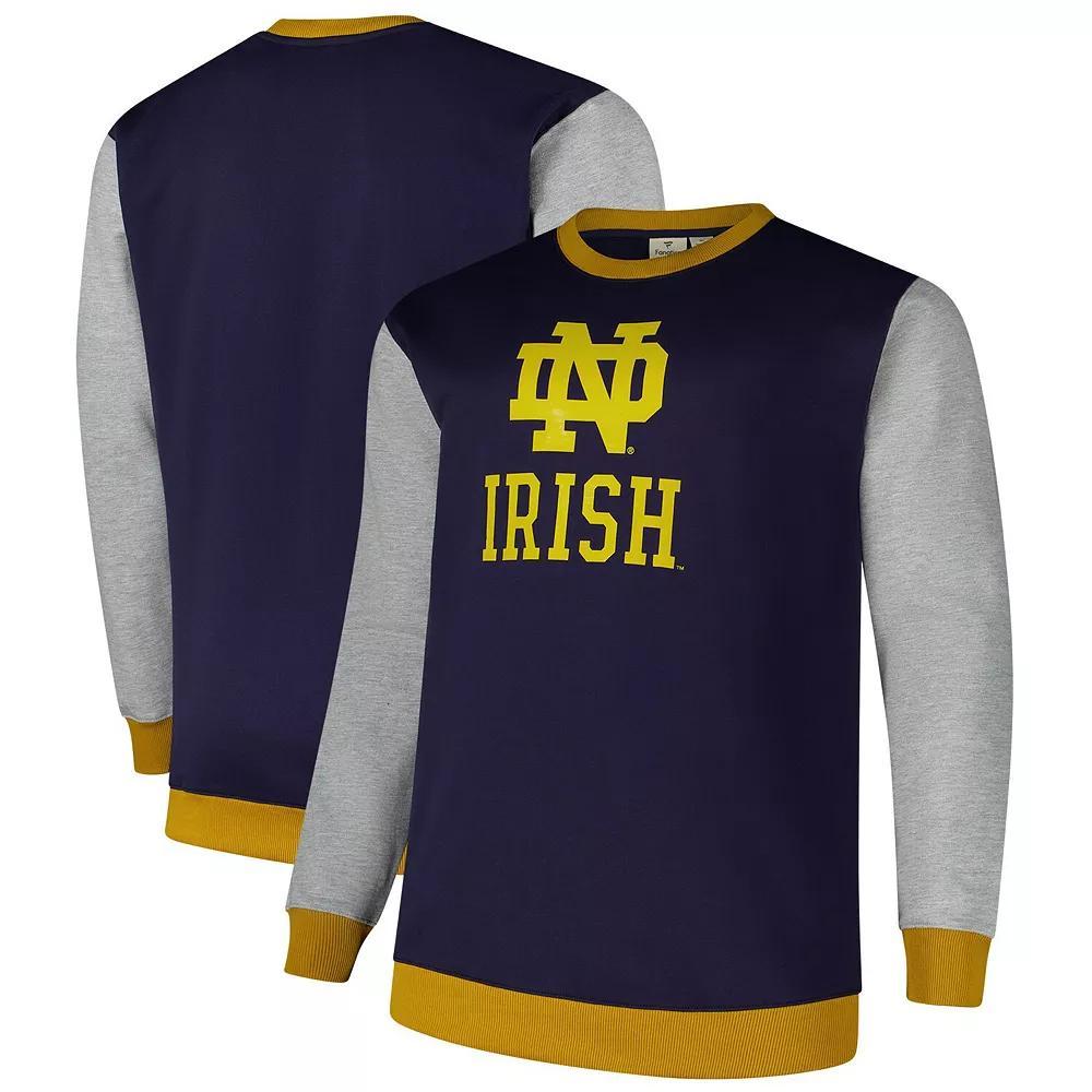 Men's Fanatics  Navy Notre Dame Fighting Irish Contrast Sleeve Large Chest Pullover Sweatshirt, Size: 3XLT, Blue Product Image