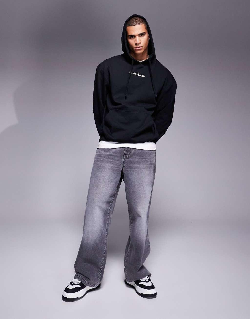 Liquor N Poker oversized hoodie with Eternal Paradise back print in black Product Image