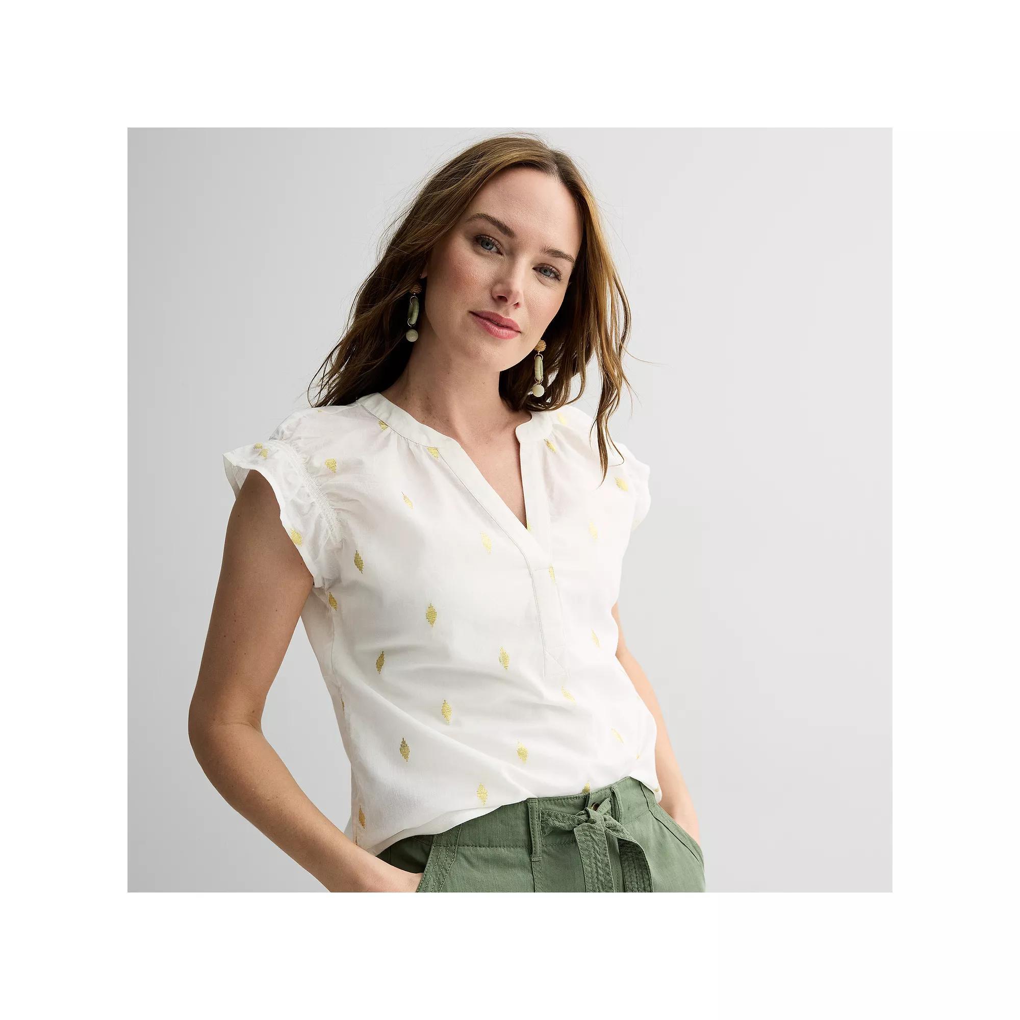 Women's Sonoma Goods For Life® Ruffle Dolman Sleeve Shirt, Size: XS, White Gold Dobby Product Image