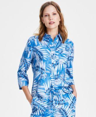 Jones New York Womens 3/4-Sleeve Printed Shirt - Mystic Blue Product Image