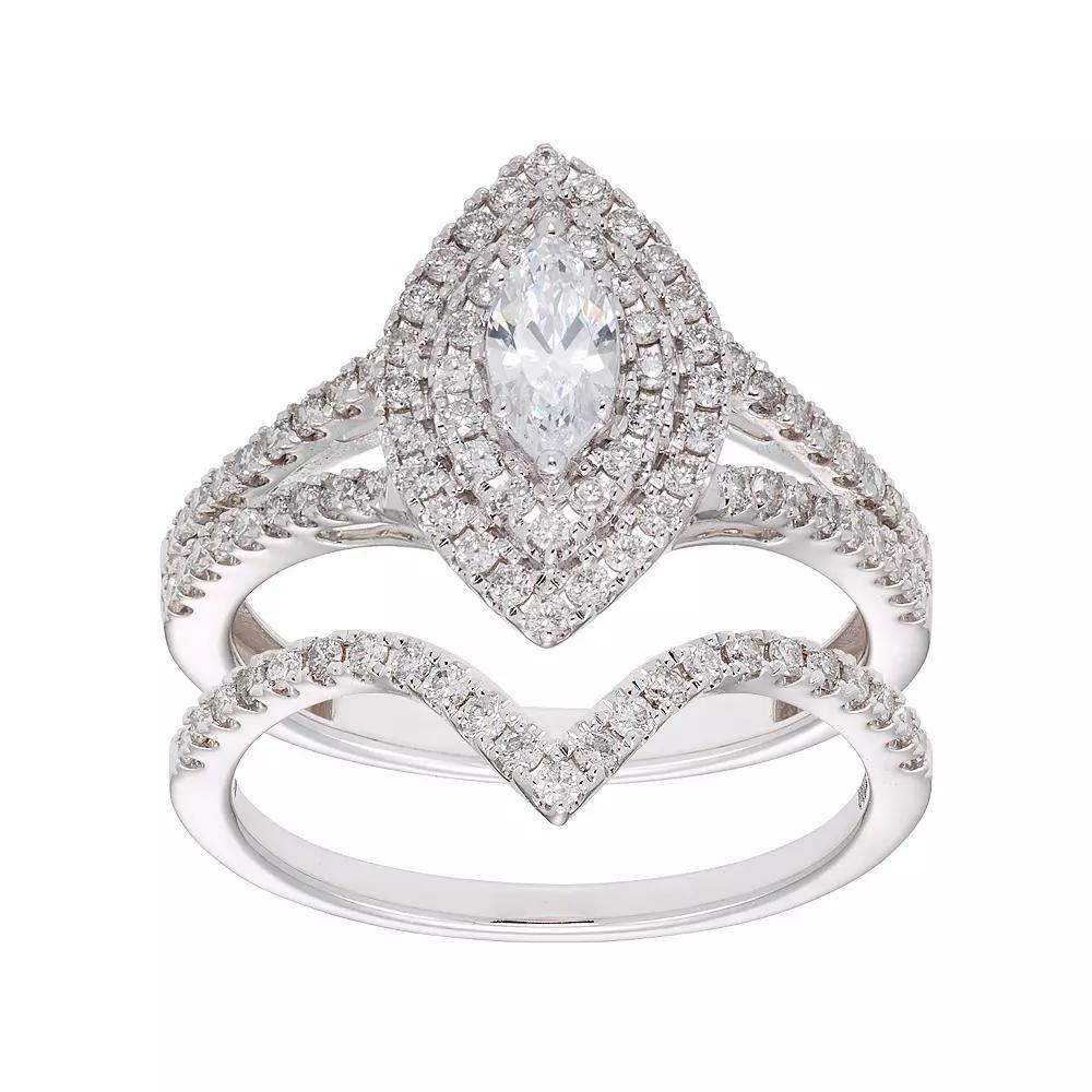 The Regal Collection 14k Gold 1 Carat T.W. IGL Certified Diamond Marquise Halo Engagement Ring Set, Women's, Size: 5, Yellow Product Image