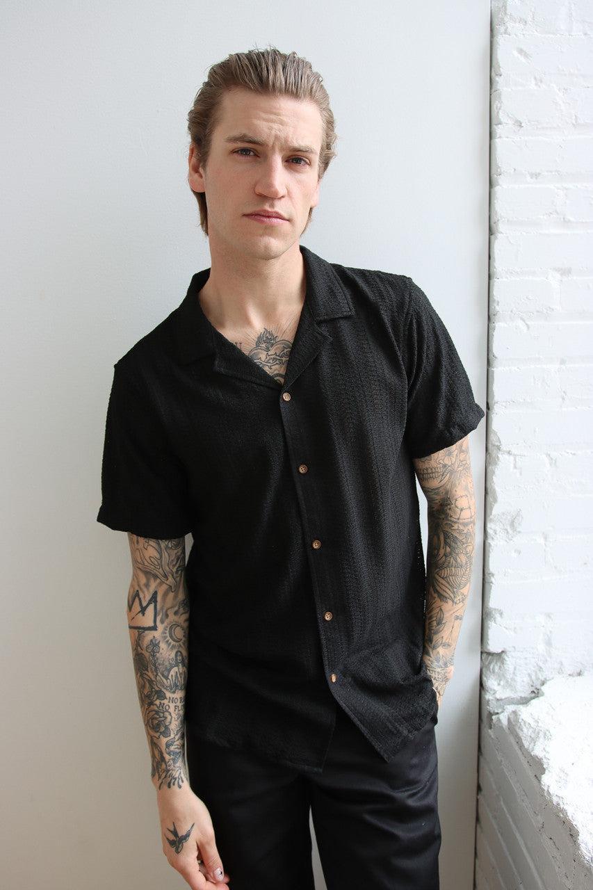 Lightweight Open Knit Button Up Shirt Product Image