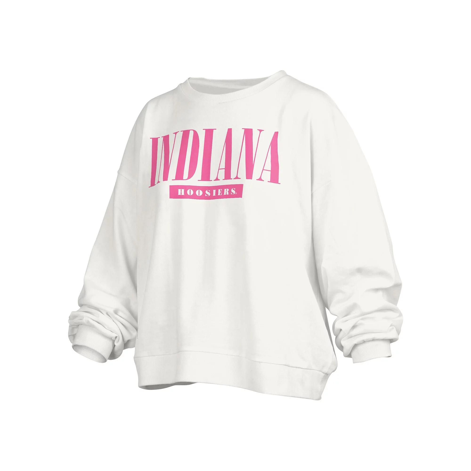 Women's Pressbox White Indiana Hoosiers Sutton Janise Waist Length Oversized Pullover Sweatshirt, Size: Large Product Image