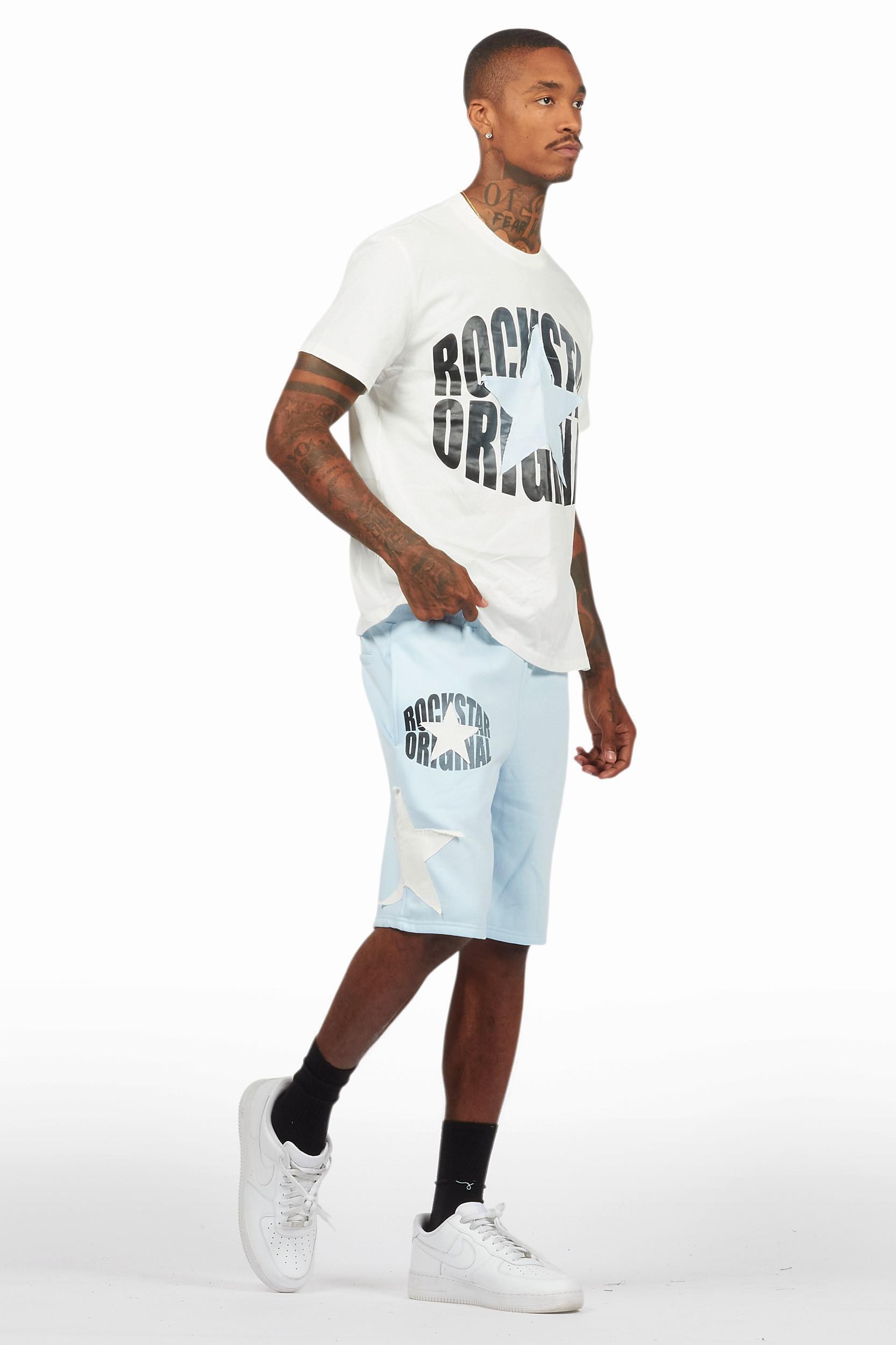 Sarge White/Blue T-Shirt/Short Set Male Product Image