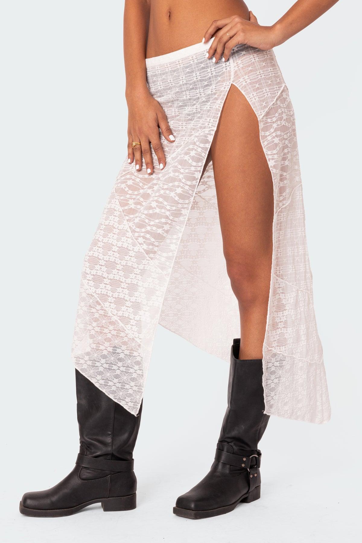 Sheer Patchwork Lace Maxi Skirt Product Image