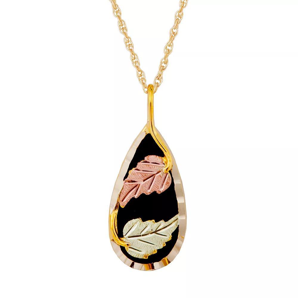 Black Hills Gold Tri-Tone Onyx Pendant Necklace, Women's, Size: 18", 10k Gold Product Image