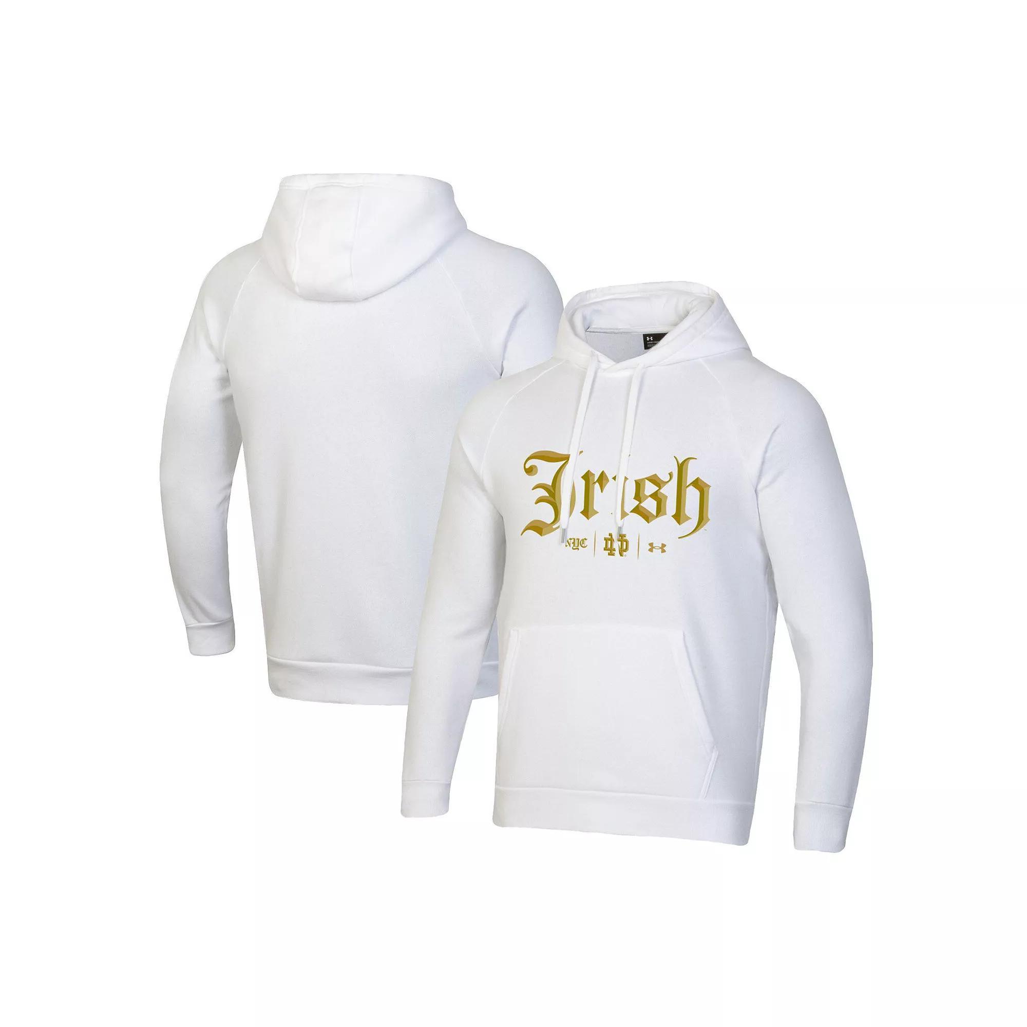 Men's Under Armour White Notre Dame Fighting Irish 2024 Shamrock Series Rival Fleece Pullover Hoodie, Size: Medium Product Image