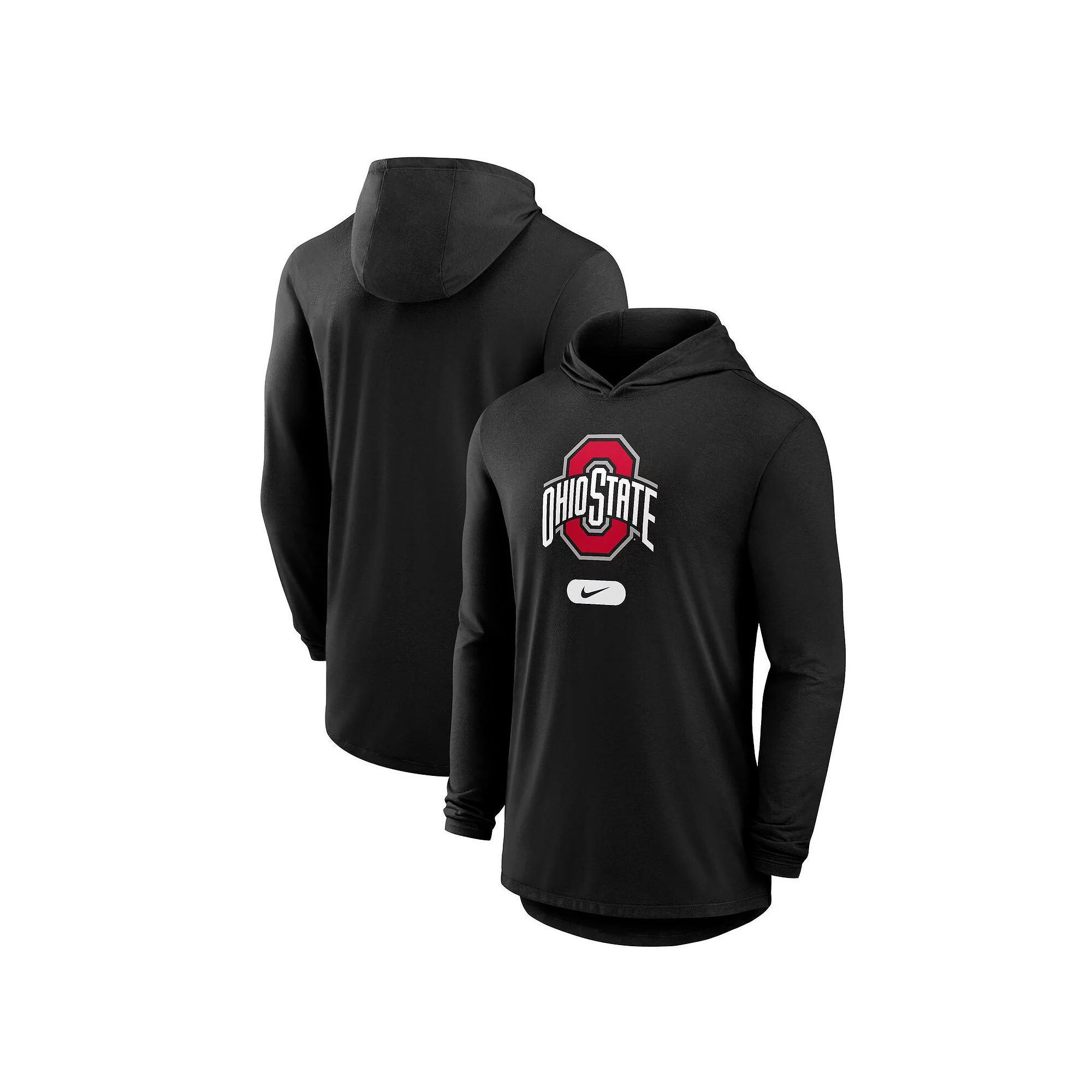 Men's Nike Black Ohio State Buckeyes Lightweight Performance Long Sleeve Hoodie T-Shirt, Size: Large Product Image