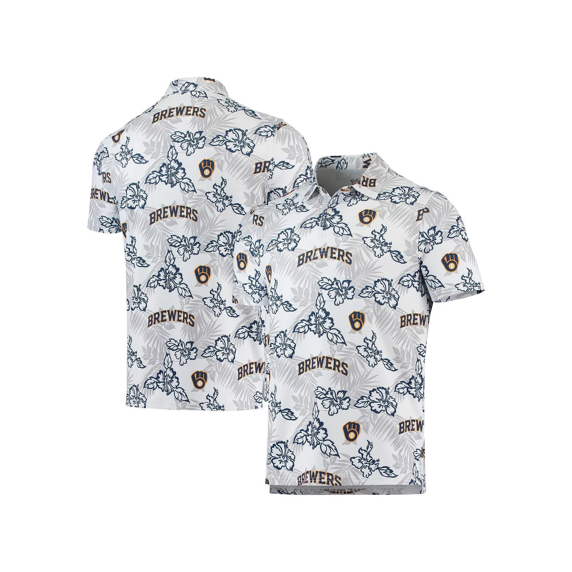 Men's Reyn Spooner White Milwaukee Brewers Performance Polo, Size: 2XL Product Image