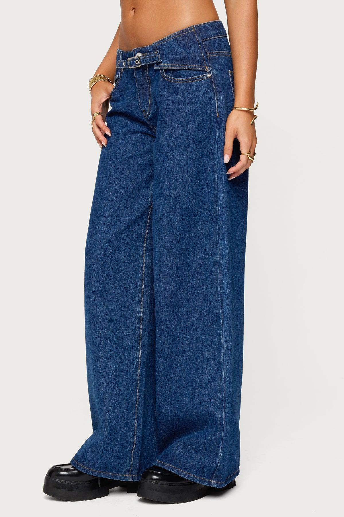 Edie Belt Detail Low Rise Jeans Product Image