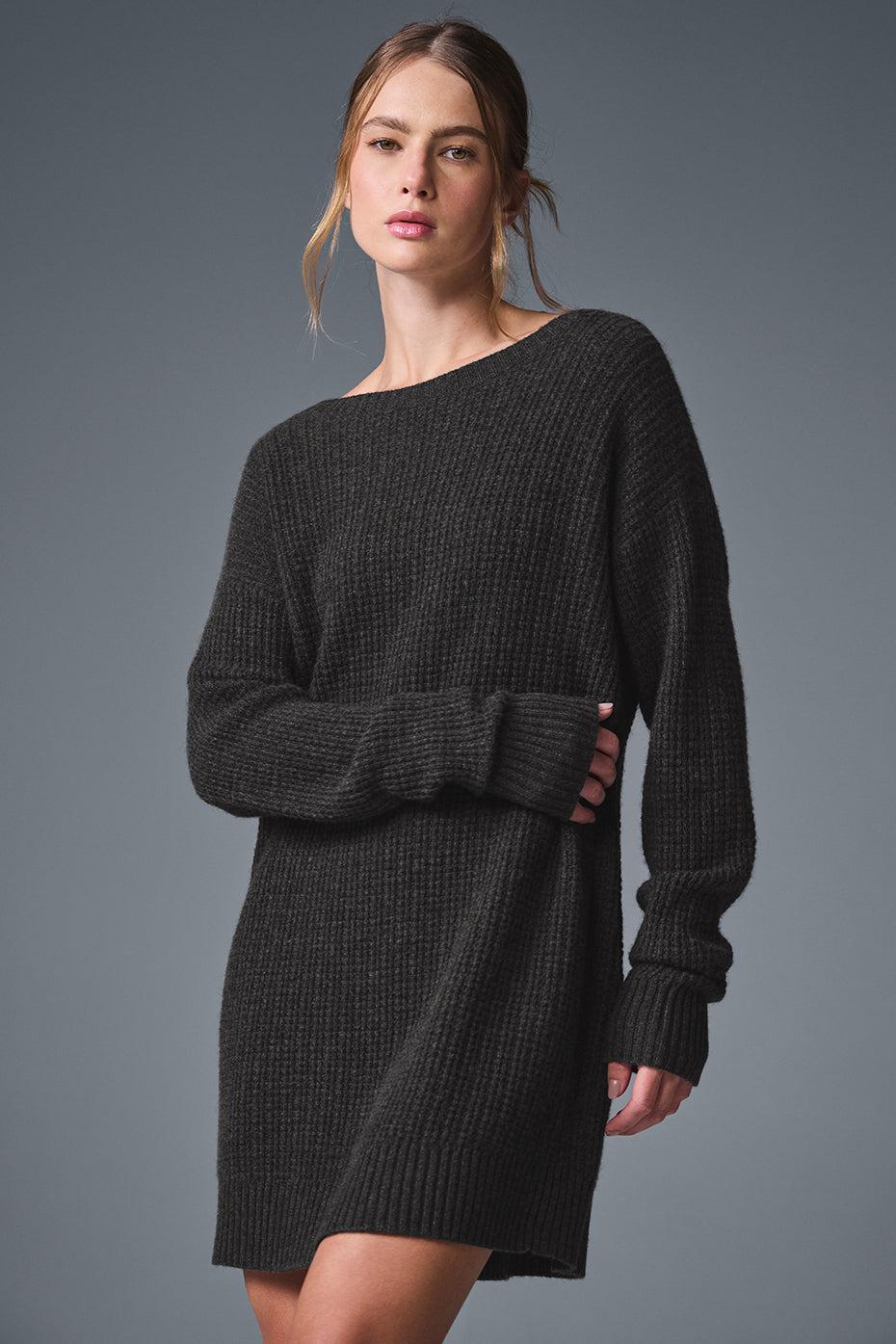 Cashmere Plush Waffle Dress - Dark Heather Grey Product Image