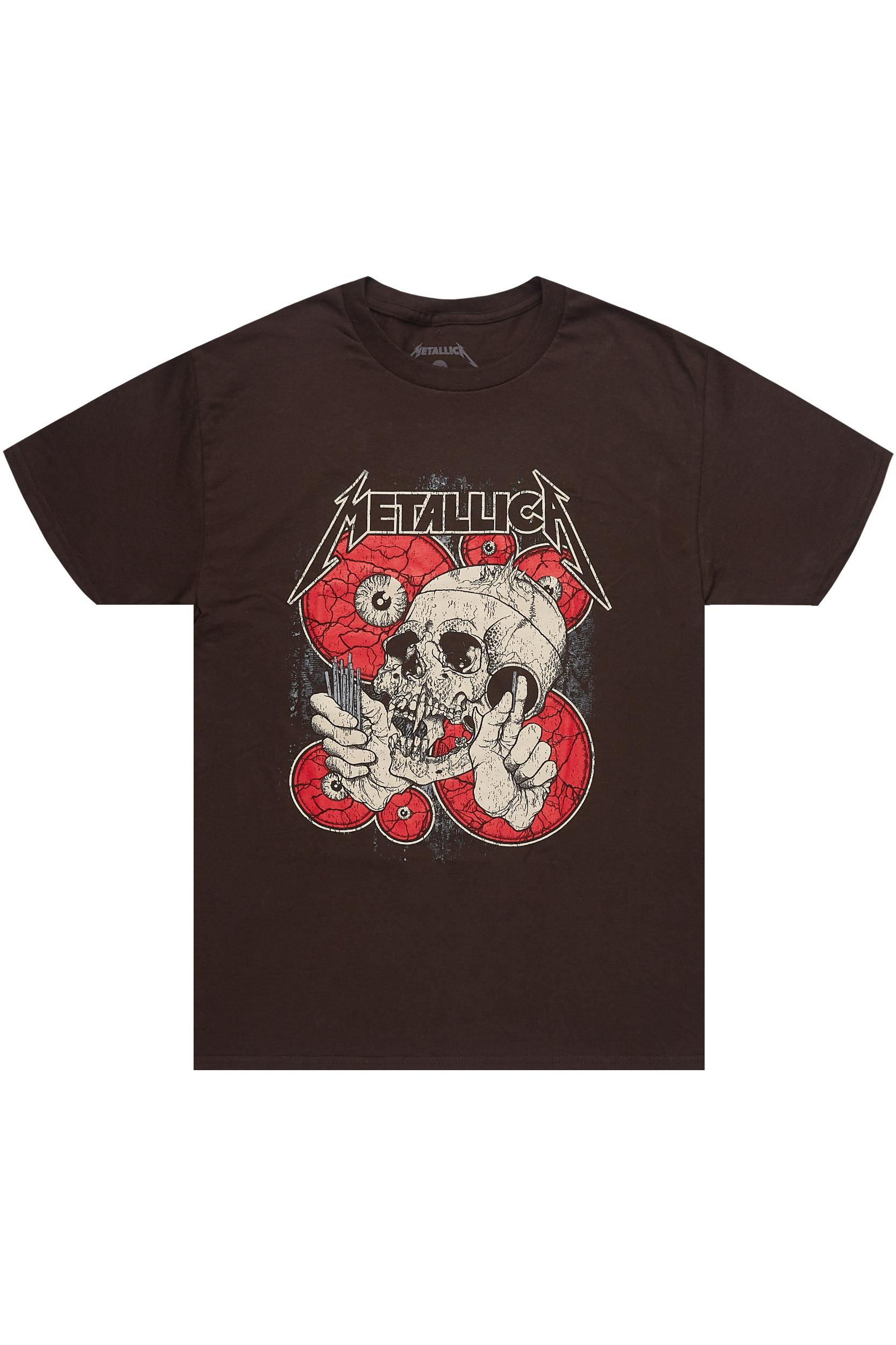 Metallica Skulls Brown/Red Graphic T-Shirt Male Product Image