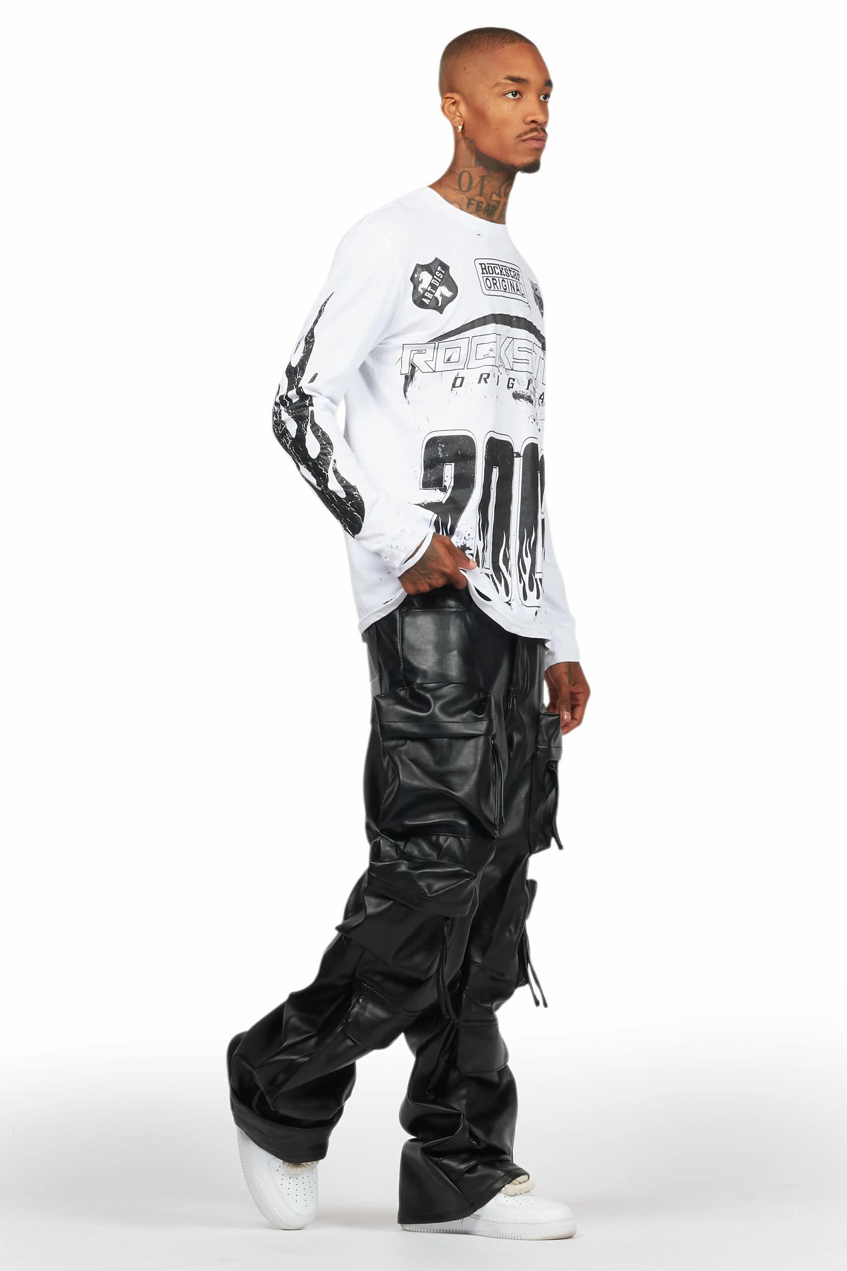 Lenz Black PU Stacked Leather Jean Male Product Image