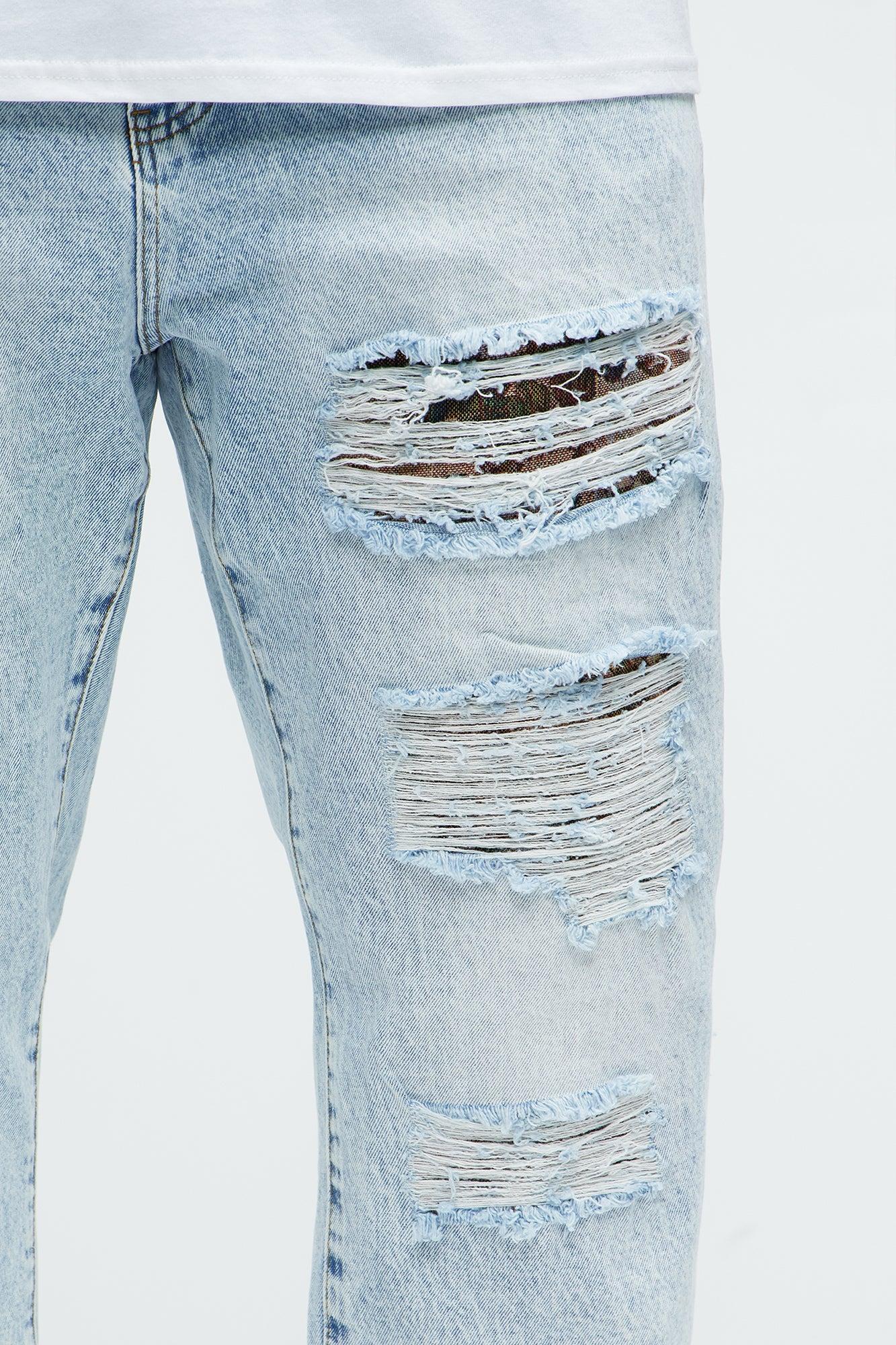 Sebastian Tapestry Destroyed Straight Jeans - Light Wash Product Image
