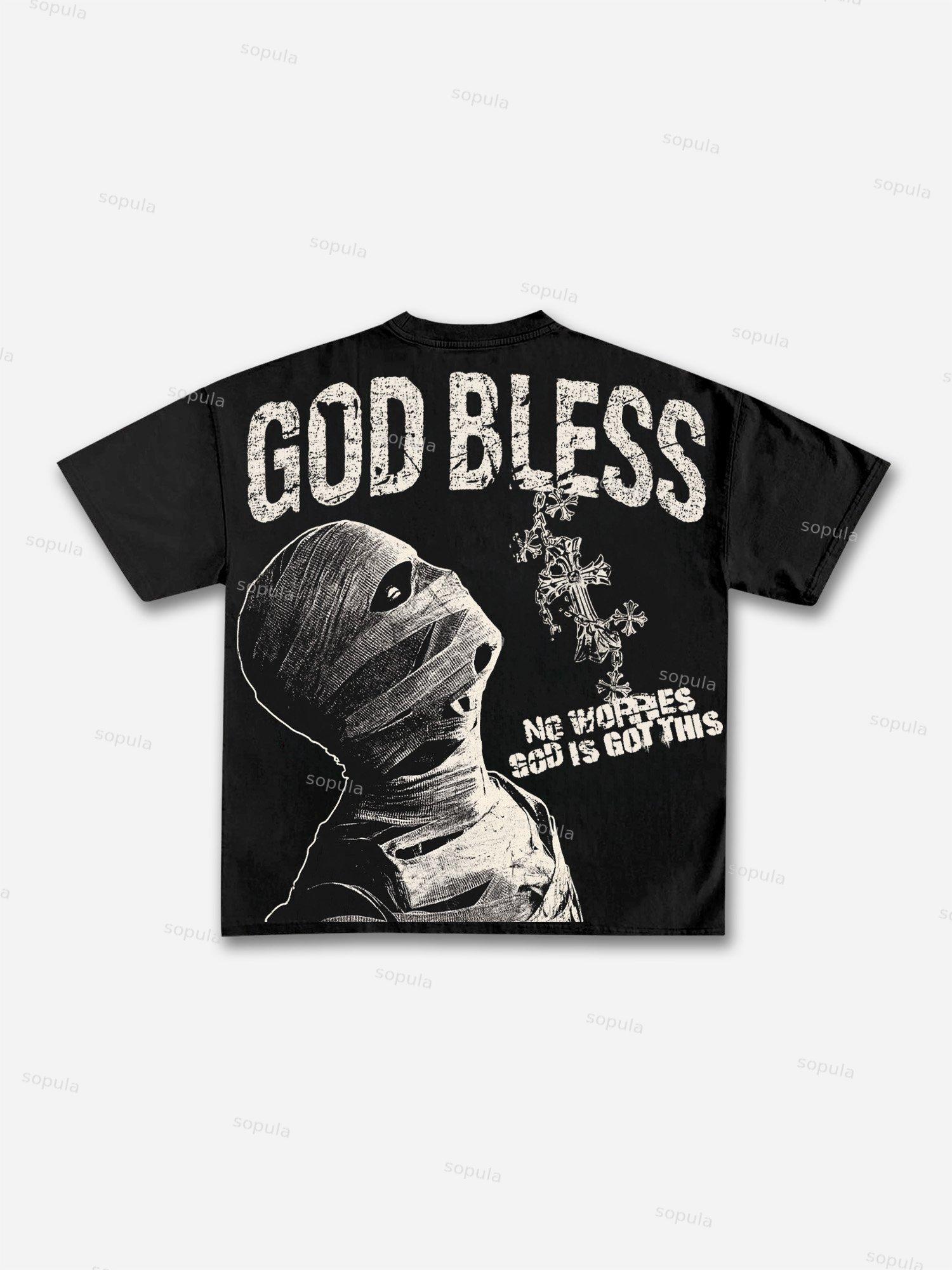 God Bless Vintage Cross Mummy Graphic Cotton T-shirt Product Image