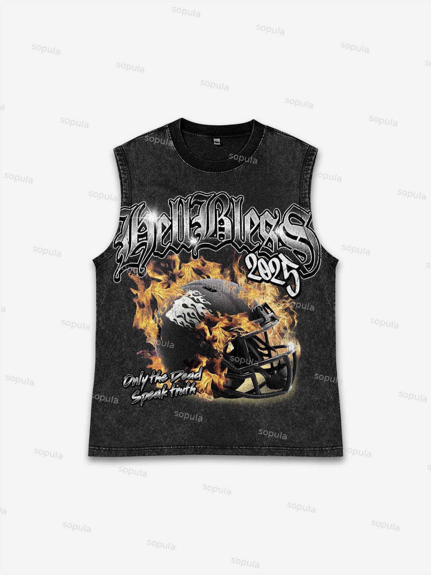 Hellbless Flame Rugby Helmet Vintage Old Graphic Tank Top Product Image