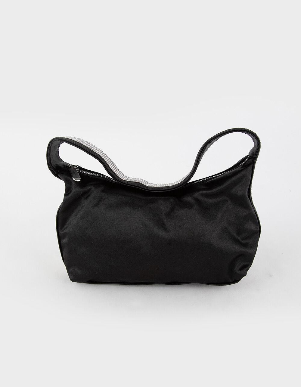 Satin Rhinestone Trim Shoulder Bag - BLACK Product Image
