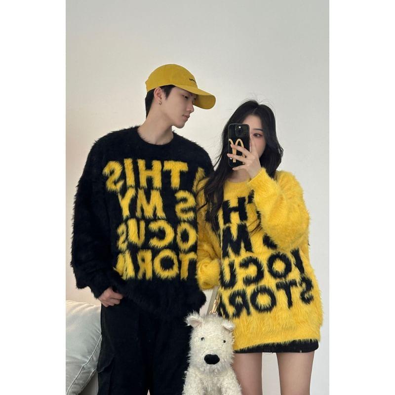 Couple Matching Round Neck Lettering Fluffy Sweater Product Image